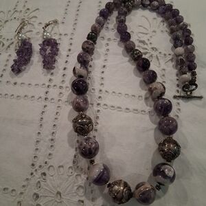 Amethyst Beaded Necklace and Earring Set